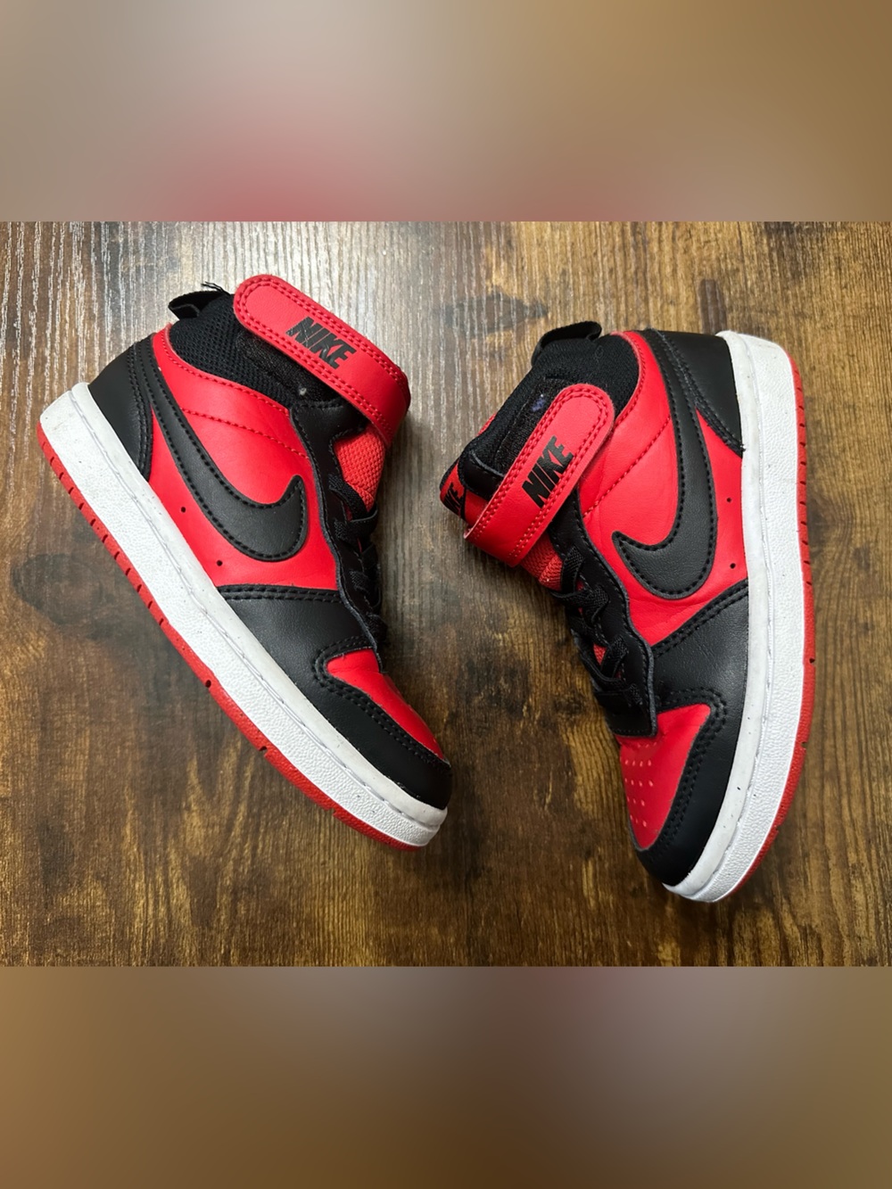 Nike Kids Red Black High-Top Sneakers with Velcro Strap School Streetwear Casual